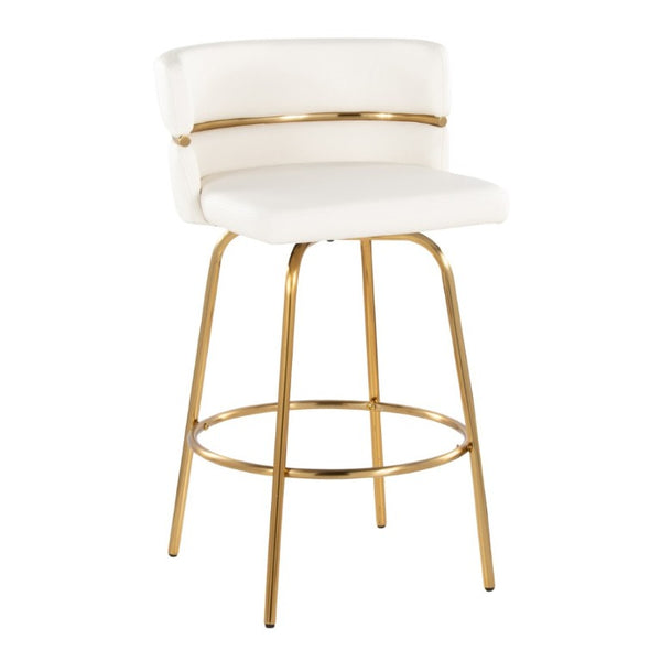 English Elm 26 Inch Glam Swivel Counterstools with Gold Base and White Faux Leather Set of 2 B202S02222