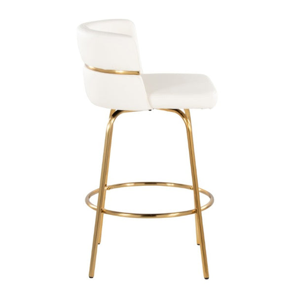 English Elm 26 Inch Glam Swivel Counterstools with Gold Base and White Faux Leather Set of 2 B202S02222