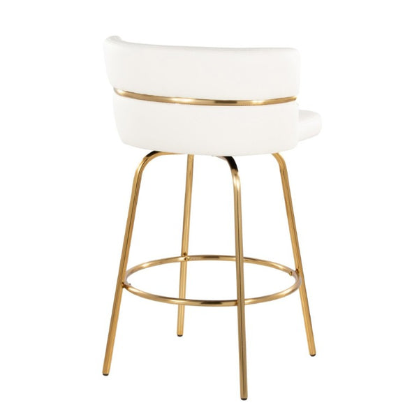 English Elm 26 Inch Glam Swivel Counterstools with Gold Base and White Faux Leather Set of 2 B202S02222