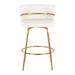 English Elm 26 Inch Glam Swivel Counterstools with Gold Base and White Faux Leather Set of 2 B202S02222