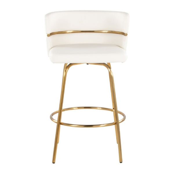 English Elm 26 Inch Glam Swivel Counterstools with Gold Base and White Faux Leather Set of 2 B202S02222