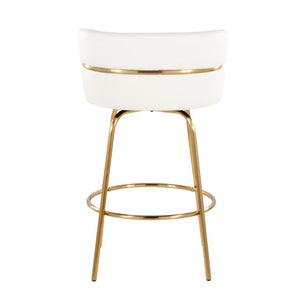 English Elm 26 Inch Glam Swivel Counterstools with Gold Base and White Faux Leather Set of 2 B202S02222