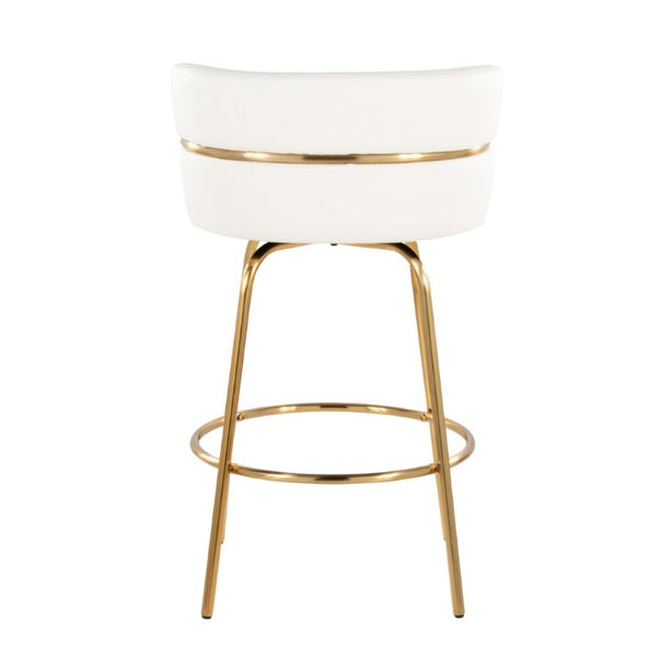 English Elm 26 Inch Glam Swivel Counterstools with Gold Base and White Faux Leather Set of 2 B202S02222