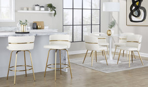 English Elm 26 Inch Glam Swivel Counterstools with Gold Base and White Faux Leather Set of 2 B202S02222