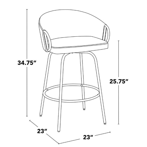 English Elm 26 Inch Art Deco Swivel Counterstools with Gold Frame and Black Faux Leather Set of 2 B202S02223
