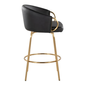English Elm 26 Inch Art Deco Swivel Counterstools with Gold Frame and Black Faux Leather Set of 2 B202S02223