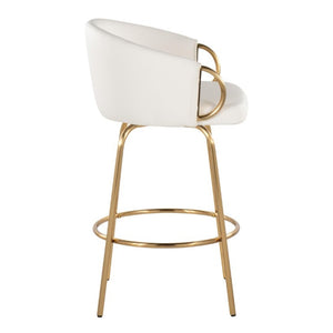English Elm 26 Inch Swivel Counter Stools Set of 2 Glam Gold Frame White Faux Leather Seats B202S02224