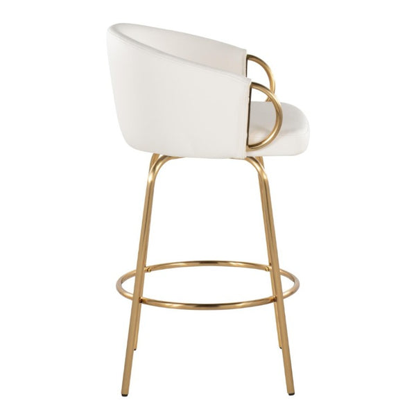 English Elm 26 Inch Swivel Counter Stools Set of 2 Glam Gold Frame White Faux Leather Seats B202S02224