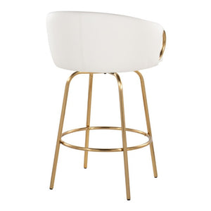 English Elm 26 Inch Swivel Counter Stools Set of 2 Glam Gold Frame White Faux Leather Seats B202S02224