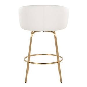 English Elm 26 Inch Swivel Counter Stools Set of 2 Glam Gold Frame White Faux Leather Seats B202S02224