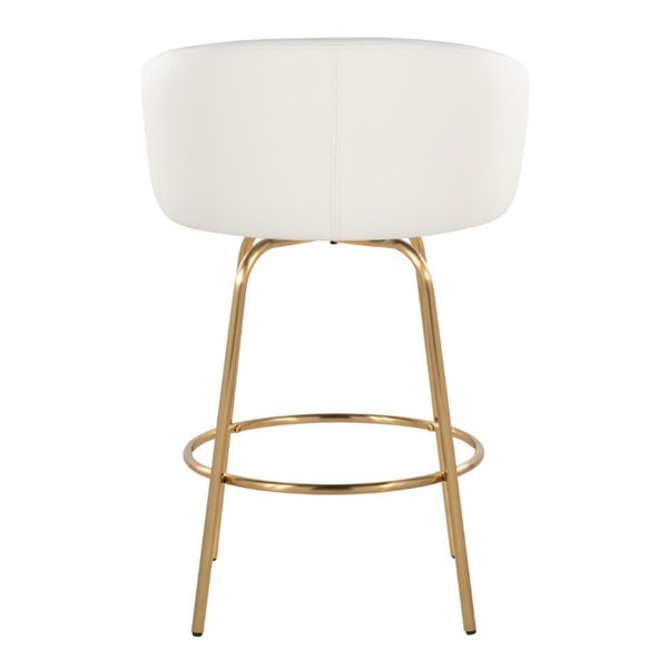 English Elm 26 Inch Swivel Counter Stools Set of 2 Glam Gold Frame White Faux Leather Seats B202S02224