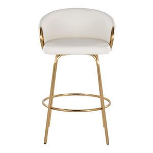 English Elm 26 Inch Swivel Counter Stools Set of 2 Glam Gold Frame White Faux Leather Seats B202S02224