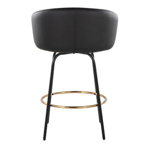 English Elm 26 Inch Swivel Counter Stools Faux Leather Gold Footrest Ring Glam Set of Two Black B202S02225