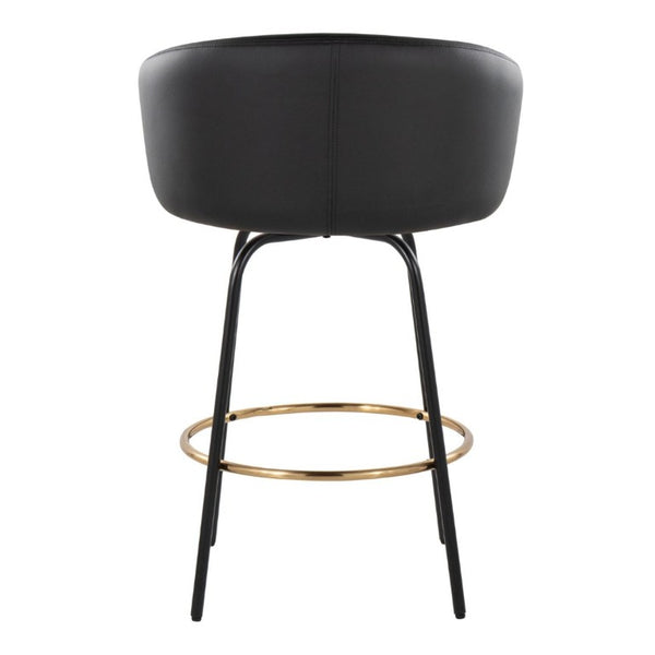 English Elm 26 Inch Swivel Counter Stools Faux Leather Gold Footrest Ring Glam Set of Two Black B202S02225