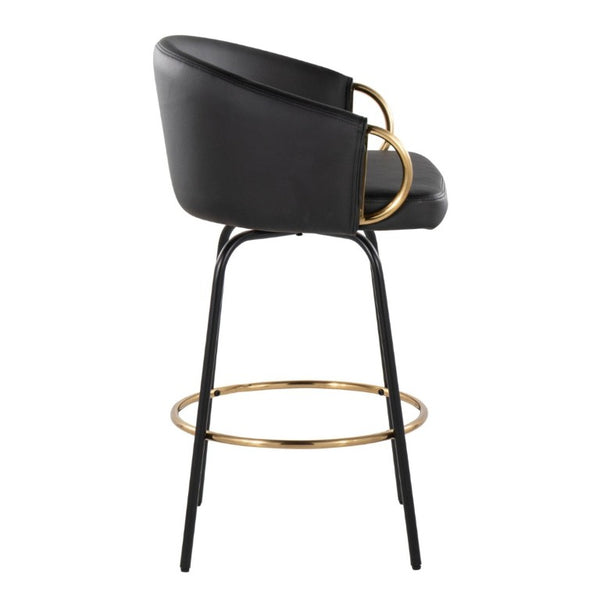 English Elm 26 Inch Swivel Counter Stools Faux Leather Gold Footrest Ring Glam Set of Two Black B202S02225