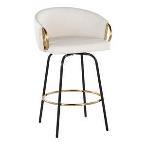 English Elm 26 Inch Swivel Counter Stools Faux Leather Gold Footrest Ring Glam Set of Two White B202S02226