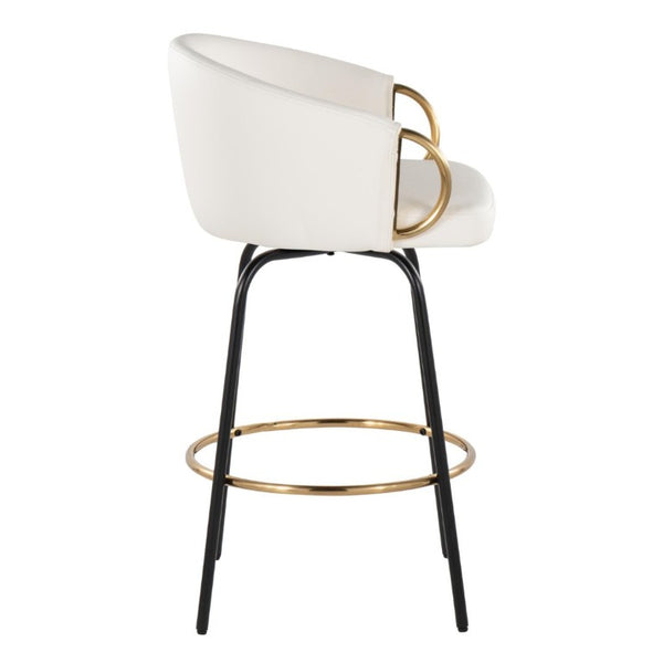 English Elm 26 Inch Swivel Counter Stools Faux Leather Gold Footrest Ring Glam Set of Two White B202S02226