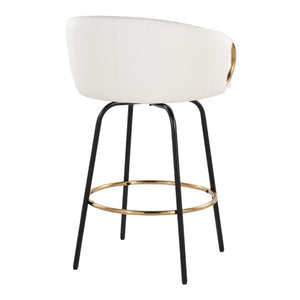 English Elm 26 Inch Swivel Counter Stools Faux Leather Gold Footrest Ring Glam Set of Two White B202S02226