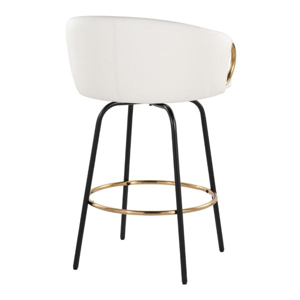 English Elm 26 Inch Swivel Counter Stools Faux Leather Gold Footrest Ring Glam Set of Two White B202S02226