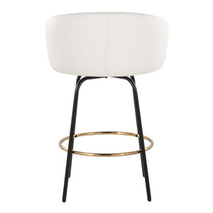 English Elm 26 Inch Swivel Counter Stools Faux Leather Gold Footrest Ring Glam Set of Two White B202S02226