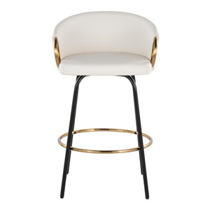 English Elm 26 Inch Swivel Counter Stools Faux Leather Gold Footrest Ring Glam Set of Two White B202S02226