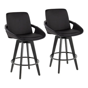 English Elm Fixed-Height Swivel Barstools Bamboo Frame Faux Leather Seat Modern Kitchen Set of 2 B202S02227