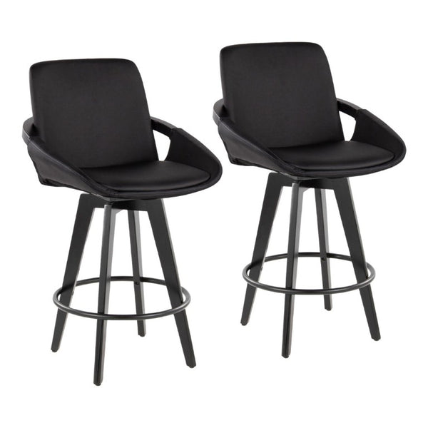 English Elm Fixed-Height Swivel Barstools Bamboo Frame Faux Leather Seat Modern Kitchen Set of 2 B202S02227