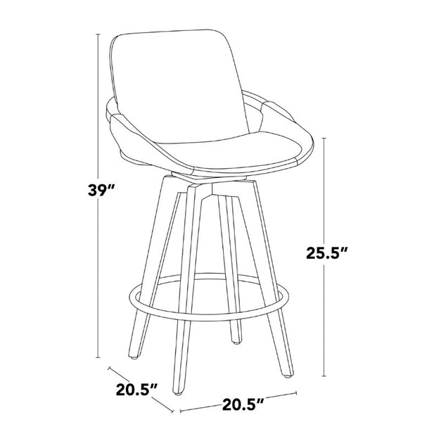 English Elm Fixed-Height Swivel Barstools Bamboo Frame Faux Leather Seat Modern Kitchen Set of 2 B202S02227