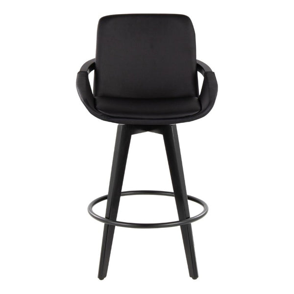 English Elm Fixed-Height Swivel Barstools Bamboo Frame Faux Leather Seat Modern Kitchen Set of 2 B202S02227