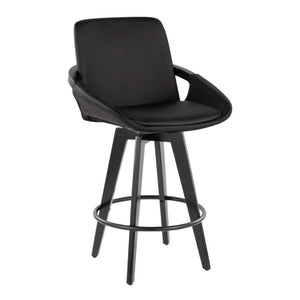 English Elm Fixed-Height Swivel Barstools Bamboo Frame Faux Leather Seat Modern Kitchen Set of 2 B202S02227