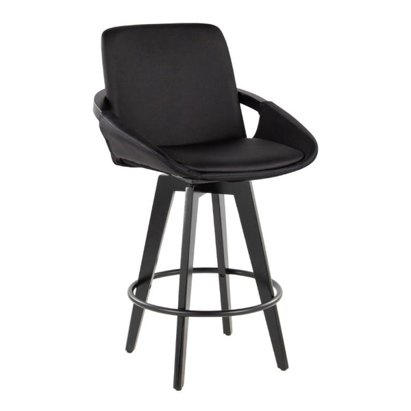 English Elm Fixed-Height Swivel Barstools Bamboo Frame Faux Leather Seat Modern Kitchen Set of 2 B202S02227