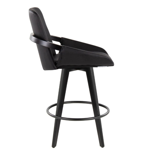 English Elm Fixed-Height Swivel Barstools Bamboo Frame Faux Leather Seat Modern Kitchen Set of 2 B202S02227