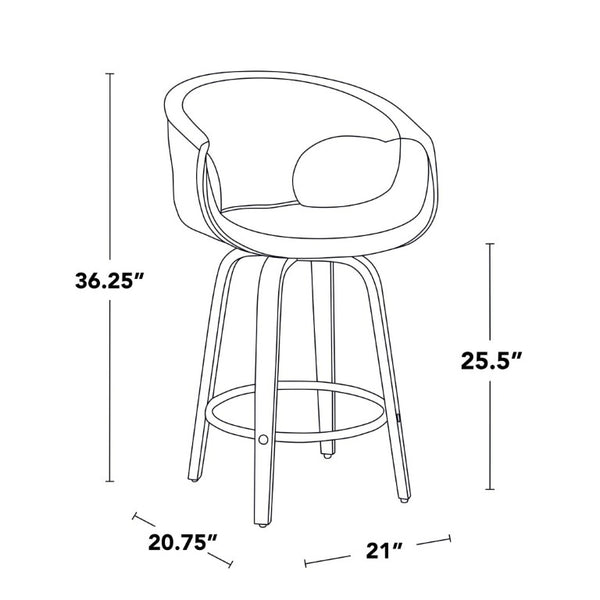 English Elm 26 Inch Mid-Century Swivel Counter Stools with Walnut Legs and Green Upholstery Set of 2 B202S02228