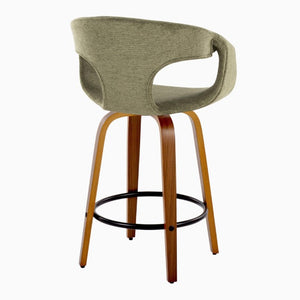 English Elm 26 Inch Mid-Century Swivel Counter Stools with Walnut Legs and Green Upholstery Set of 2 B202S02228