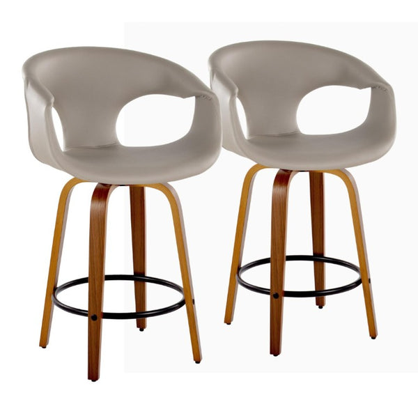 English Elm 26 Inch Swivel Counterstools Set of 2 Mid Century Walnut Legs Faux Leather Seats B202S02229