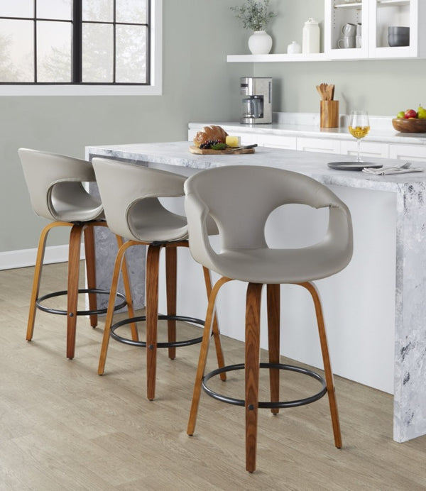 English Elm 26 Inch Swivel Counterstools Set of 2 Mid Century Walnut Legs Faux Leather Seats B202S02229