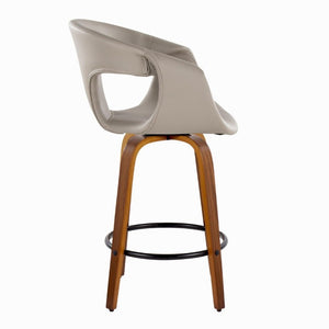 English Elm 26 Inch Swivel Counterstools Set of 2 Mid Century Walnut Legs Faux Leather Seats B202S02229