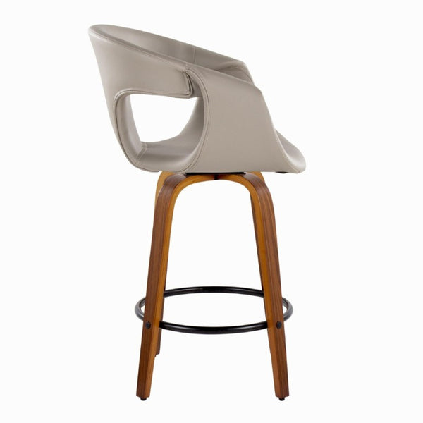 English Elm 26 Inch Swivel Counterstools Set of 2 Mid Century Walnut Legs Faux Leather Seats B202S02229