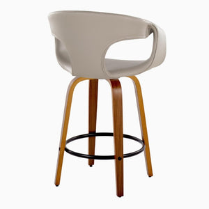 English Elm 26 Inch Swivel Counterstools Set of 2 Mid Century Walnut Legs Faux Leather Seats B202S02229