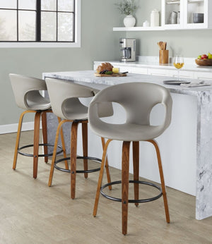 English Elm 26 Inch Swivel Counterstools Set of 2 Mid Century Walnut Legs Faux Leather Seats B202S02229