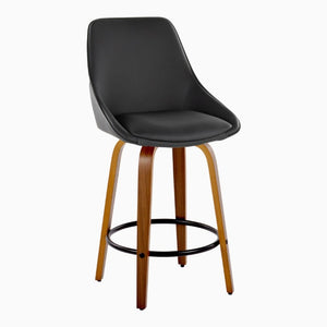 English Elm 26 Inch Swivel Counter Stools Set of 2 Walnut Bentwood Faux Leather Kitchen Island Seating Black B202S02230