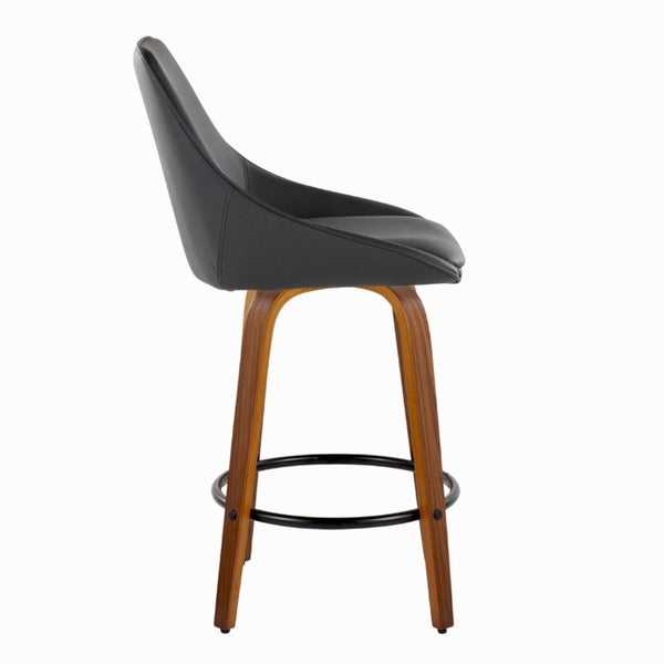 English Elm 26 Inch Swivel Counter Stools Set of 2 Walnut Bentwood Faux Leather Kitchen Island Seating Black B202S02230