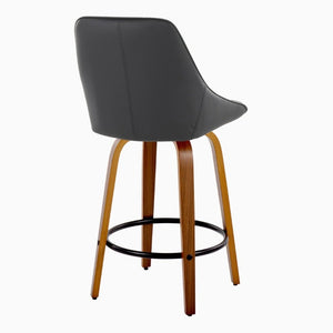 English Elm 26 Inch Swivel Counter Stools Set of 2 Walnut Bentwood Faux Leather Kitchen Island Seating Black B202S02230