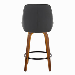 English Elm 26 Inch Swivel Counter Stools Set of 2 Walnut Bentwood Faux Leather Kitchen Island Seating Black B202S02230
