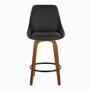 English Elm 26 Inch Swivel Counter Stools Set of 2 Walnut Bentwood Faux Leather Kitchen Island Seating Black B202S02230