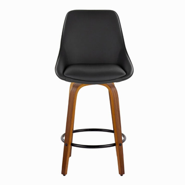 English Elm 26 Inch Swivel Counter Stools Set of 2 Walnut Bentwood Faux Leather Kitchen Island Seating Black B202S02230