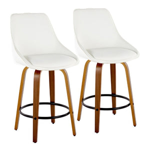 English Elm 26 Inch Swivel Counter Stools Set of 2 Walnut Bentwood Faux Leather Kitchen Island Seating White B202S02231