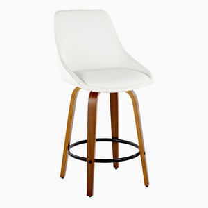 English Elm 26 Inch Swivel Counter Stools Set of 2 Walnut Bentwood Faux Leather Kitchen Island Seating White B202S02231