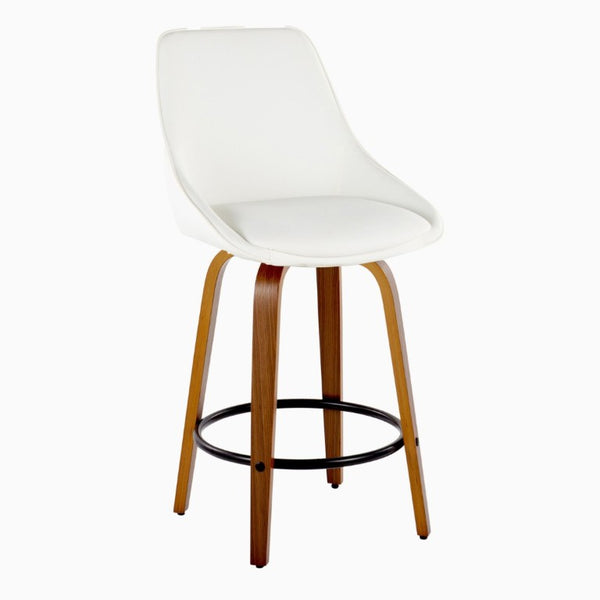 English Elm 26 Inch Swivel Counter Stools Set of 2 Walnut Bentwood Faux Leather Kitchen Island Seating White B202S02231