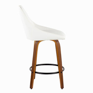 English Elm 26 Inch Swivel Counter Stools Set of 2 Walnut Bentwood Faux Leather Kitchen Island Seating White B202S02231
